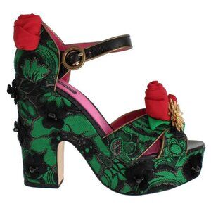 DG GREEN BROCADE SNAKESKIN ROSES CRYSTAL SHOES
